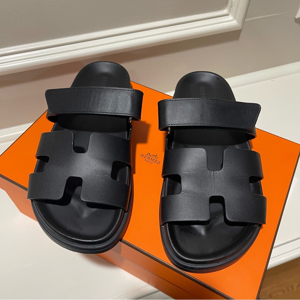 Hermes - Chypre Sandals, Black, Size 37.5